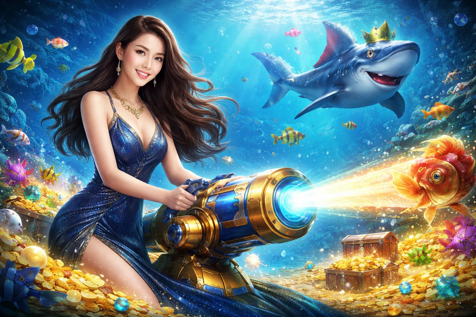 Giao diện game Bắn Cá vz99 với nhiều loài cá và súng